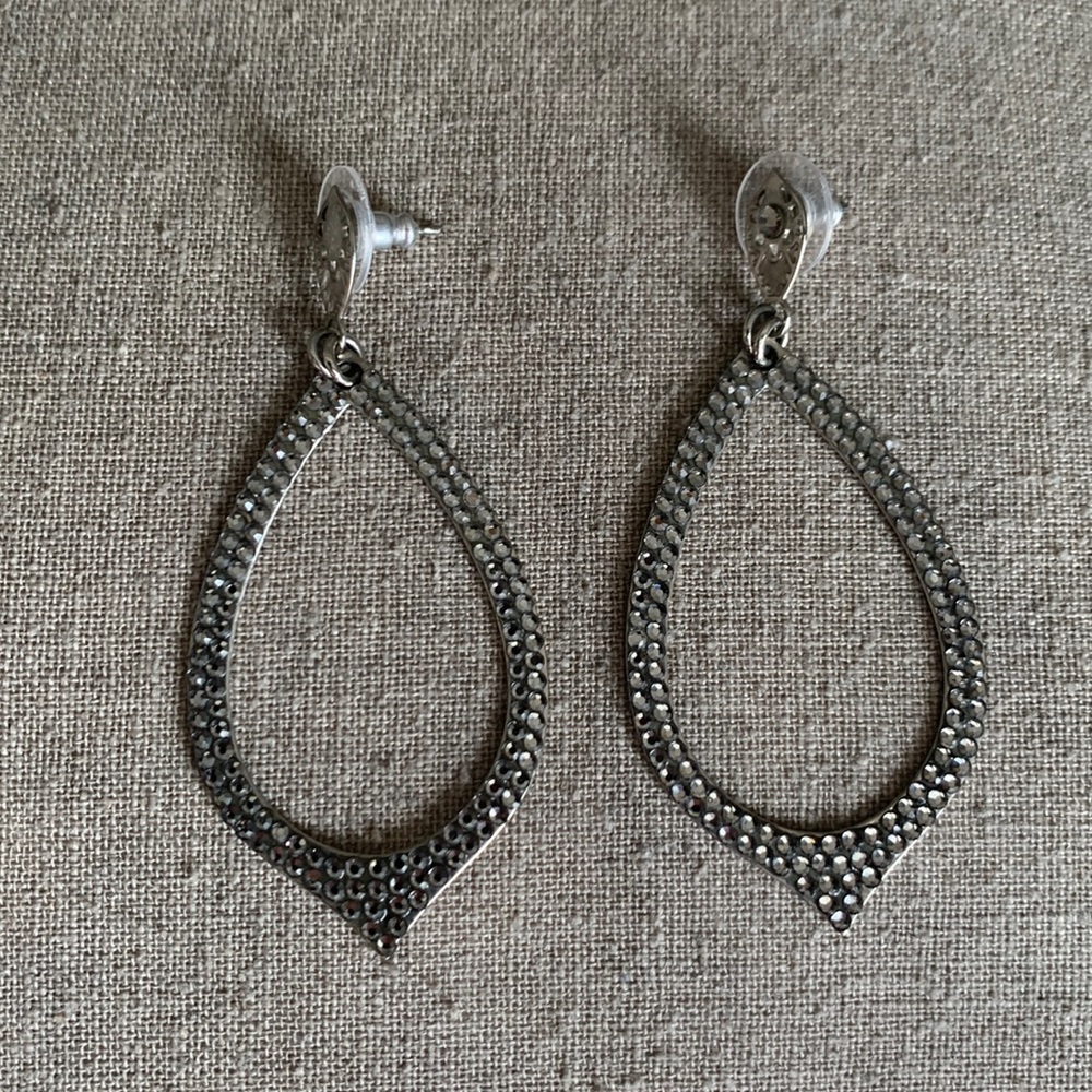 Rare Leetal Kalmanson, LK Designs, silver plated crystal oblong earrings.